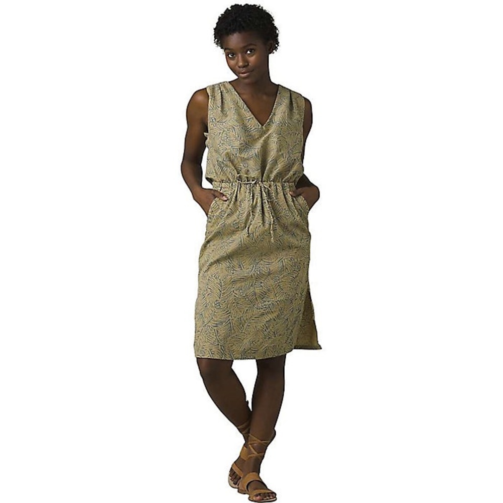PrAna Eco Tropics Cabana Straw Olive Green and Blue Organic Cotton Dress Size S
